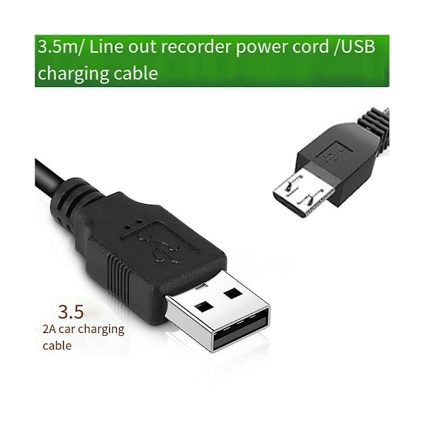 Ajonauhurin kaapeli Mini 5V 2000Ma Auton tarvikkeet Latauskaapeli 3.5M GPS-navigaattorin sovitin Virtapistoke A（Musta）