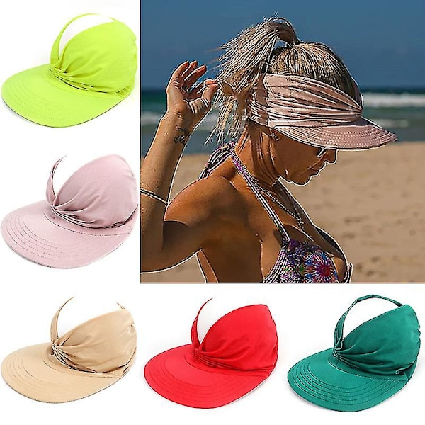 Sport solskärm hattar tom topp baseball solhatt, dam solhattar med UV-skydd (rosa)