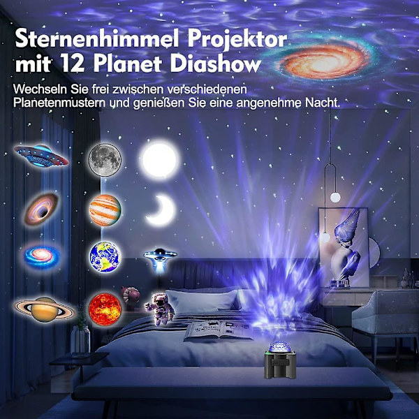 Stjerneprojektor Led, 15-farget planetarisk galakseprojektor, fjernkontroll lysende