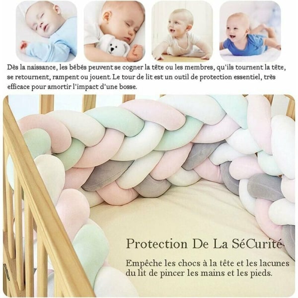 Baby sängyn puskuri - 3 kudottua baby tyynyä punottu käärmepuskuri samettisängyn suojapuskuri vastasyntyneen lastenhuoneen makuuhuoneen sisustus vaalean oranssilla - 1,5 m