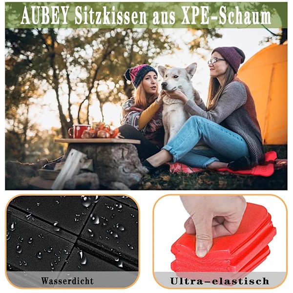 Set med 2 hopfällbara termiska sittdynor, för utomhusbruk, vattentäta, för barn och vuxna, idealiska för camping (röd + svart)