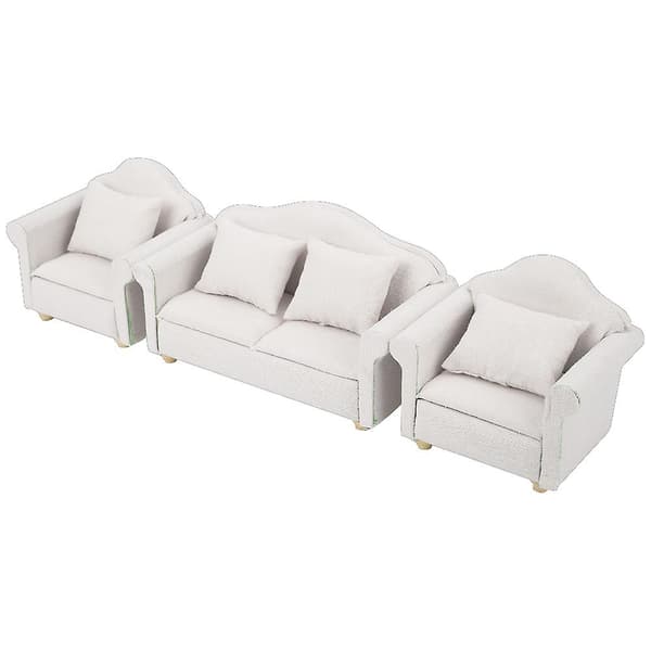 3 st 1:12 Mini Dockhus Rutig Soffa Kudde Set Tillbehör Rum Möbler Leksak Vit