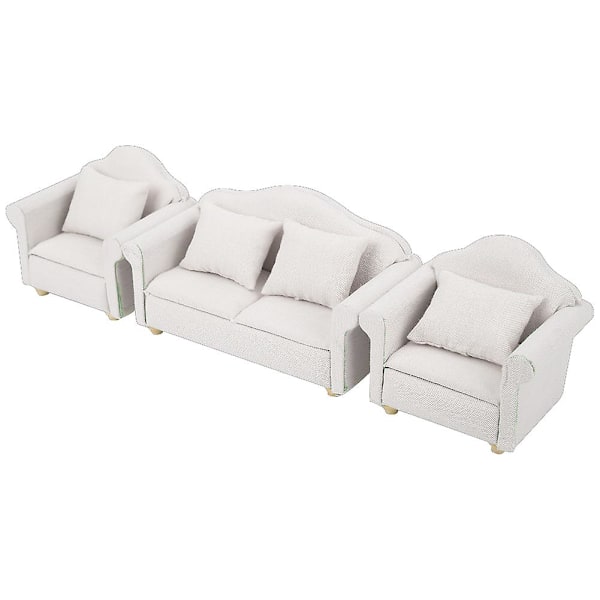 3 stk. 1:12 Mini Dukkehus Ternet Sofa Pude Sæt Tilbehør Værelse Møbler Legetøj Hvid