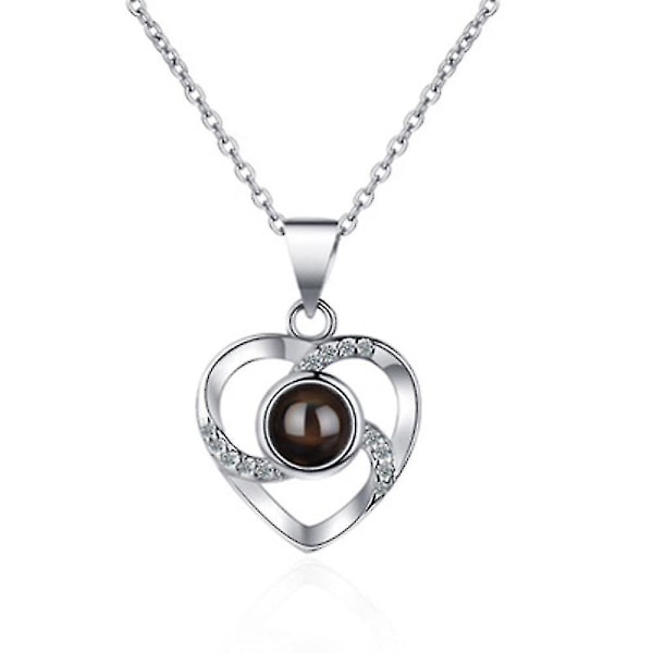Bevarad röd med dig halsband i 100 språk förtrollad blomma för mamma fru flickvän (silver)