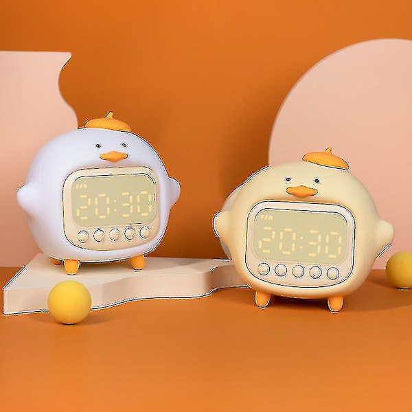 Hug Duck Vækkeur Nattelys Med Tid Børns Opladning Kreativt Elektronisk Ur Til Studerende（Hvid）