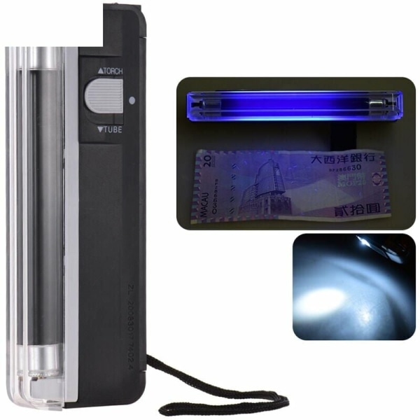2-i-1 håndholdt mini pengedetektor, pengedetektor for falske sedler med UV-lys lommelygte til USD, europund