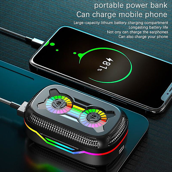 Tws-spillhodesett for spill, hodetelefoner for sport med hifi-lyd, musikkørepropper, kule rgb-lys, trådløse Bluetooth-ørepropper, innebygd mikrofon med 2200mah lader