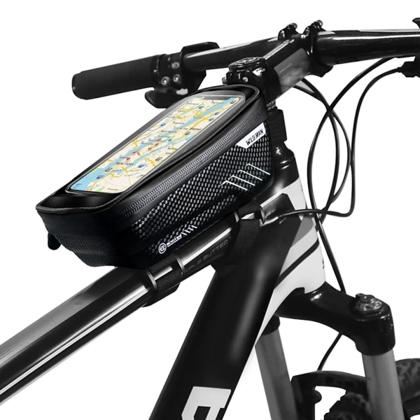 Cykelväska med pekskärm mobiltelefonhållare vattentät cykelhållare framtill topprörsfäste styrväska cykelförvaringsväska cykelväska