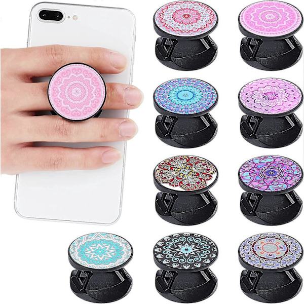 9 stycken mobiltelefonhållare med grepp, färgglada, hopfällbara, självhäftande sublimeringshållare för smartphones och surfplattor (mandala blomma)