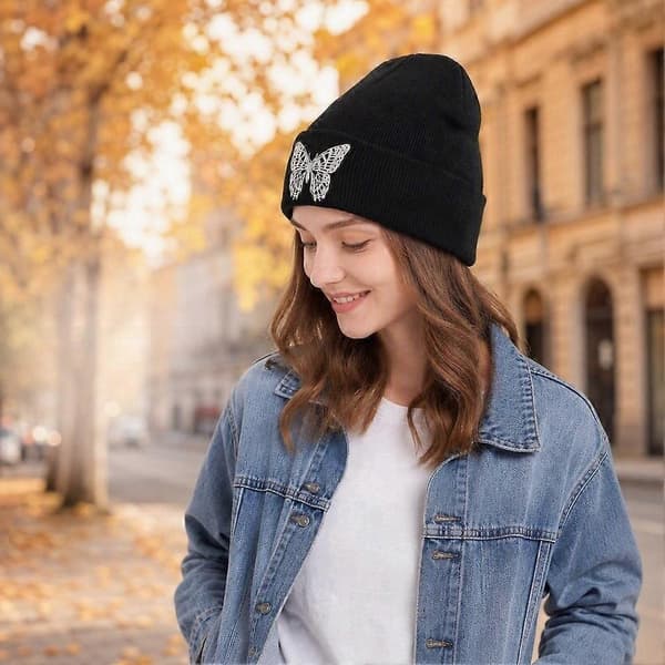Broderad stickad mössa - Ribbstickad mudd, unisex, daglig passform, flexibel och bekväm Gray