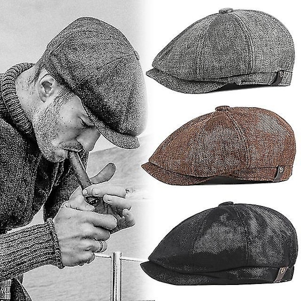 Vintage Herr Beret Newsboy Hattar Klassiska Western Newsboy Mössor Bomullsblandning Beret Hatt Platt Brätte Justerbar Herr Vår Berets Mössa(grå)