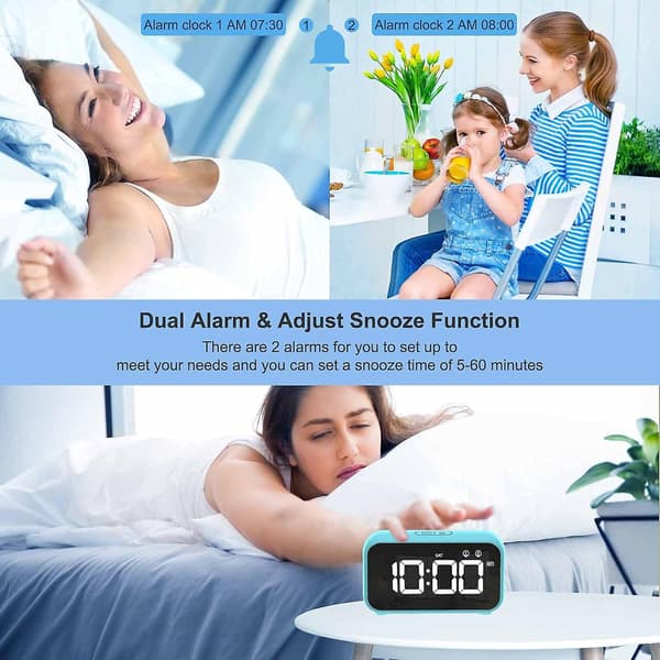 Digital klocka med nap timer, snooze, batteridriven och USB-laddning med dubbla alarm