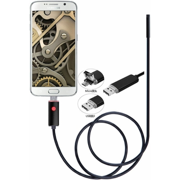 1m Android USB mjuk sladd 2 i 1 HD Endoskop Borescope Vattentät inspektionskamera Stel ormkabel