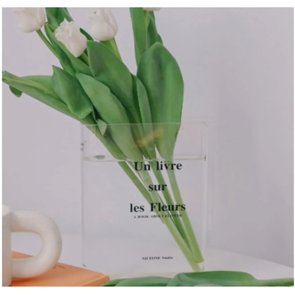 20cm klar akrylbokvas, genomskinlig vas för blommor, bordsdekoration, boktyp Blomvas dekorativ vas