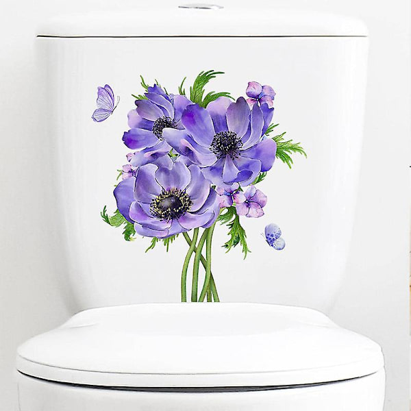 Dww-2kpl Tarra Trooppinen Violetti Kukka Perhonen WC-Tarra, Hauska Seinätarra WC:lle, Kylpyhuoneeseen, Keittiöön, PVC