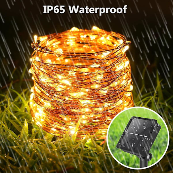 Varma färger solcellslingor utomhus, [2-pack] 12M 100 LED solcellslingor 8 lägen koppartråd vattentäta dekorationslingor för trädgård, W