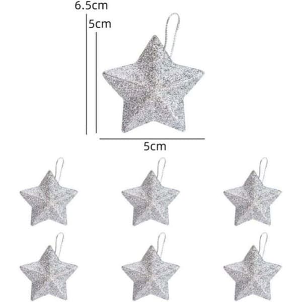 Julgransdekorationer - PZCC - 100 delar - Stjärna - Silver - Glittrande PVC