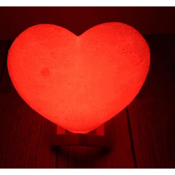 Dww-Heart Shaped LED Lamp, 8cm 3D Printing, Dimmable 16 Colors, Remote Control and Touch Switch, USB Rechargeable, Night Lamp for Bedroom