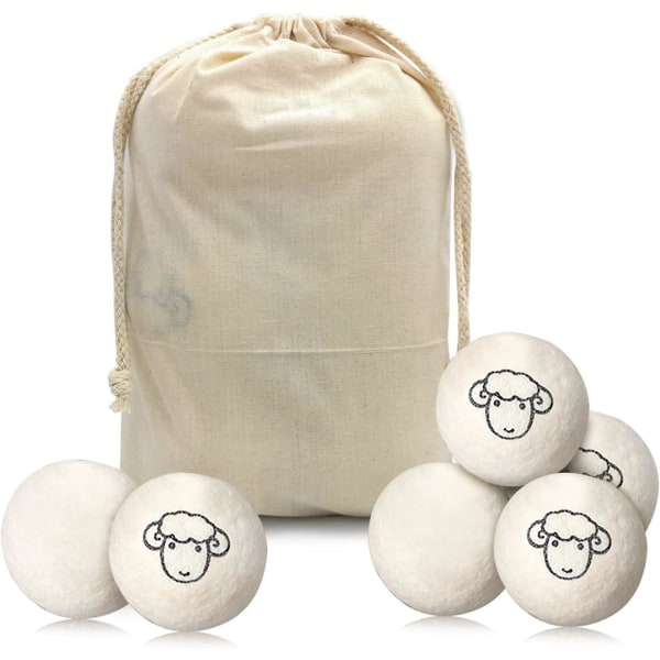 6-pack naturliga ulltorkbollar, återanvändbara ekologiska torkbollar av hög kvalitet, anti-rynkmjukmedel, doftbollar för tvätt, hårförlängningsbollar