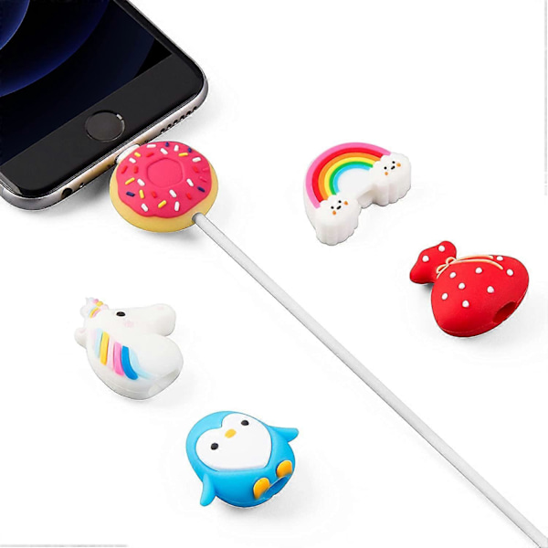 Söt Kabelskydd för iPhone-kabel, 5 st Djur Laddare Skydd, USB Laddare Sladdskydd, Kabelskydd