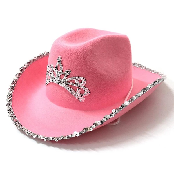 Cowboyhat til kvinder Cowgirlhat med glitter pailletter kant krone mønster dekoration