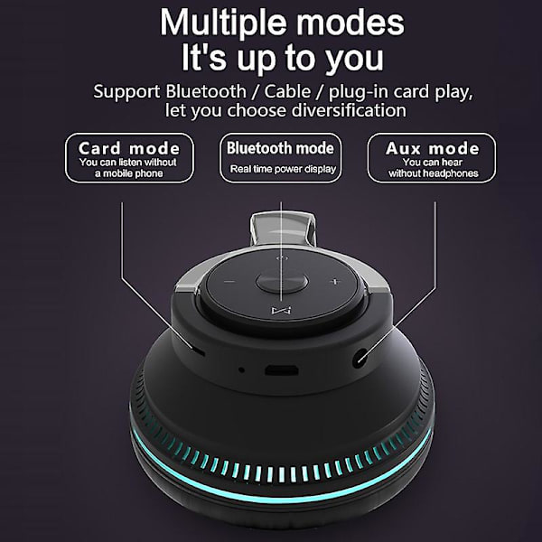 Ammattimainen pelikuuloke Värikäs Led-valo Bluetooth-kuuloke Taitettava Bluetooth-kuuloke Mikrofonilla Basso Stereo Surround Pelikuuloke Tukee