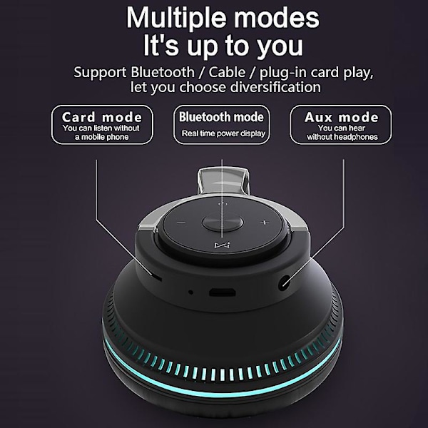 Professionellt spelheadset Färgglad LED-ljus Bluetooth-headset Fällbart Bluetooth-headset med mikrofon Bas Stereo Surround Gaming Headset Suppor