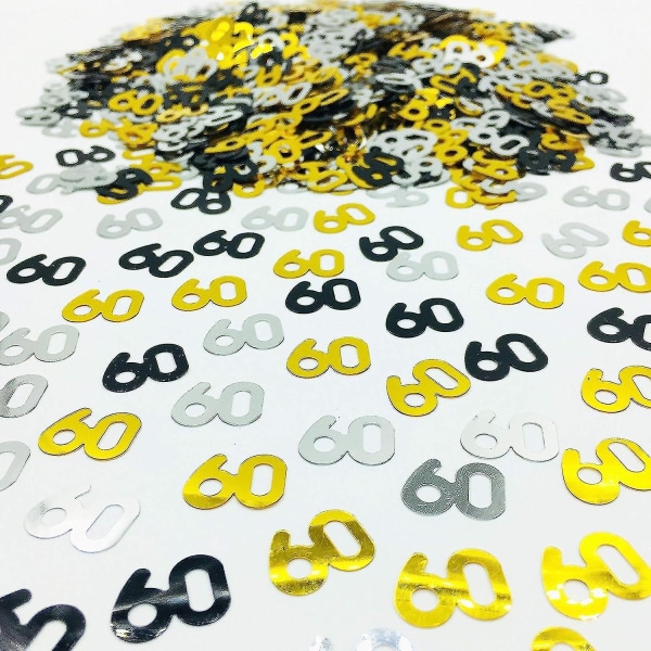 60-årskonfetti Sextio år gammal konfetti 60-årsjubileumsnummerkonfetti för födelsedagsfestdekoration Bröllopsbordsdekoration (0,52 oz, guld silver