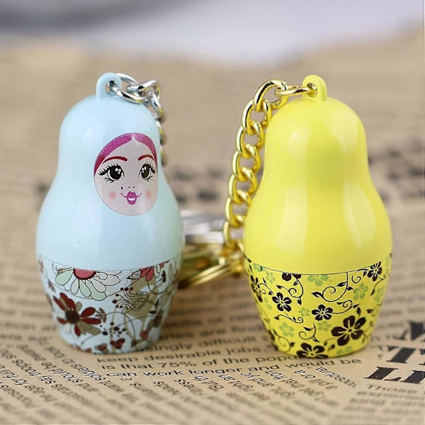 Kreativ Mode Romantisk Par Nyckelring Nyckelkedja Ring Nyckelring Nyckelring för Alla Hjärtans Dag Present (Matryoshka Gul & Blå)