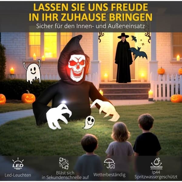 Oppustelig Halloween Reaper LED-dekoration til udendørs have - ELVMI - Sort polyester 190 × 115 × 180 cm