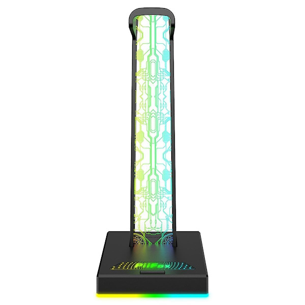 RGB-spelheadsetstativ med 10 lampor, dubbla USB-gränssnitt, 3,5 mm ljudport, 3D-atmosfäriskt ljusfärglåda (svart)