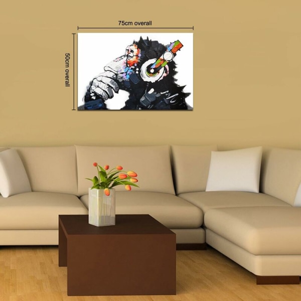 75 x 50 cm stort lærredsprint The Gorilla Loves Music 1 del dekoration soveværelse vægkunst