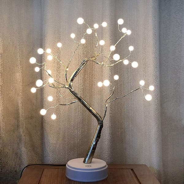 Tre Gren Lys, Varm Hvit 36 Led Perler Dekorativ Bordlampe Batteri