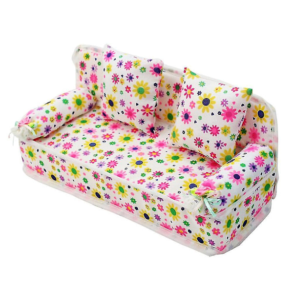 Børns Miniature Blomstersofa Mini Klud Blomsterprint Sofa med Puder Legetøj Dukkehus Møbler Legetøj