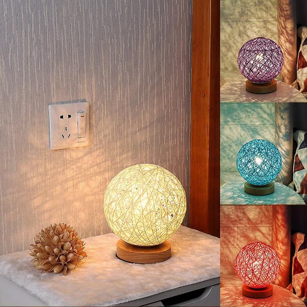 Cozhyess træbordlampe, LED natlampe med håndstrikket
