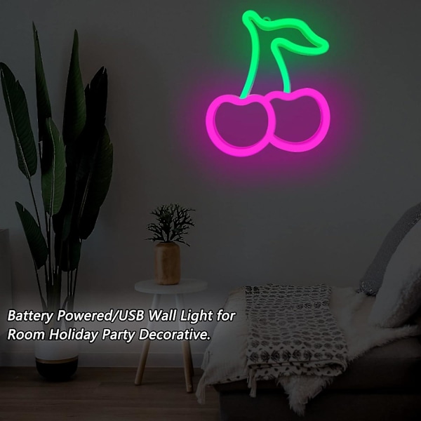 Rosa och Gröna Körsbär Neonljus, Körsbär Neon Skyltar för Väggdekoration, Söta Frukter LED Skyltar för Barnrum, Restaurang, Bar, Fruktbutik, Hemma Grön+Rosa