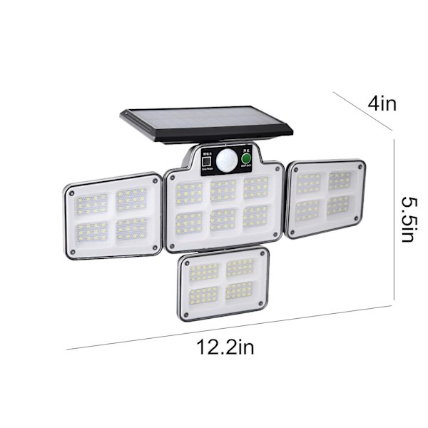 Solcellsbelysning för gatan, IP65, från skymning till gryning med rörelsesensor LED-säkerhetsbelysning för parkeringsplats, fjärrkontroll med 228 LED-lampor