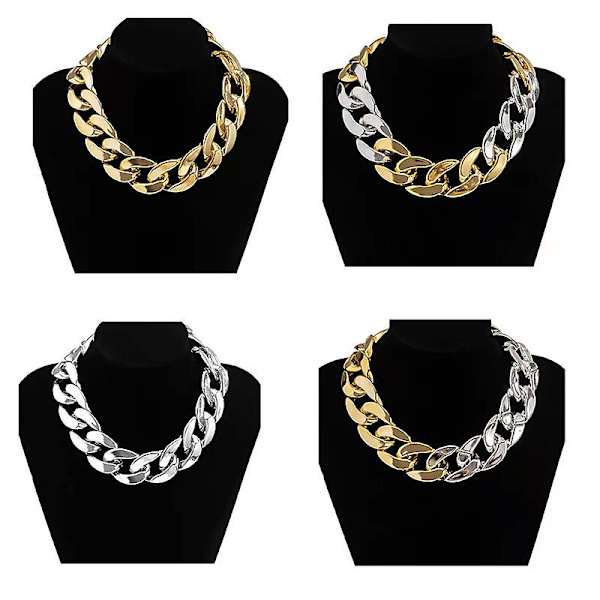 Dww-Sæt med 4 overdrevne store kædehalskæder til kvinder Statement Hip Hop snoede chunky tykke choker gotiske smykker