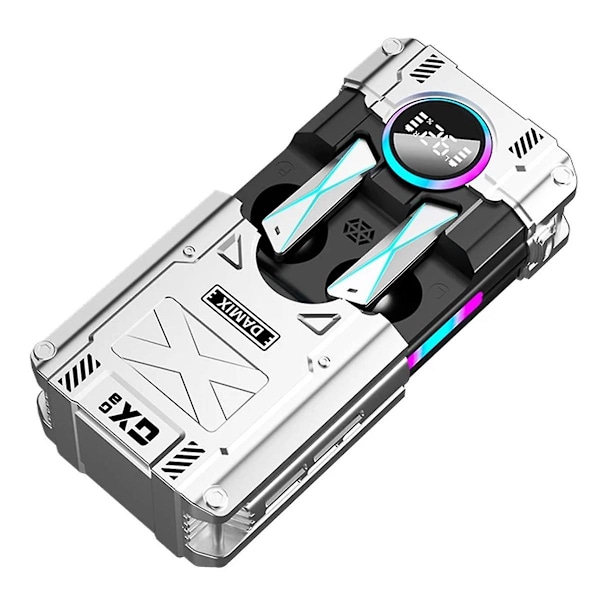 Uusi DX-08 langaton Bluetooth 5.3 -kuuloke Uusi Punk mekaaninen tyyli Stereo E-Sports -pelikuuloke TWS -nappikuulokkeet Hopea（hopea）