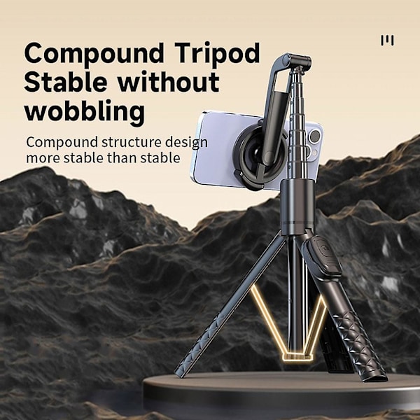 3 i 1 utdragbar selfiepinne, bärbar telefonhållare, stativ med trådlös fjärrkontroll (som visas)