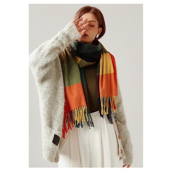 Dam Scarves Vinter Lång Mjuk Varm Tartan Check Wraps Ull Spinning Tassel Sjal Stole Scarf Damer