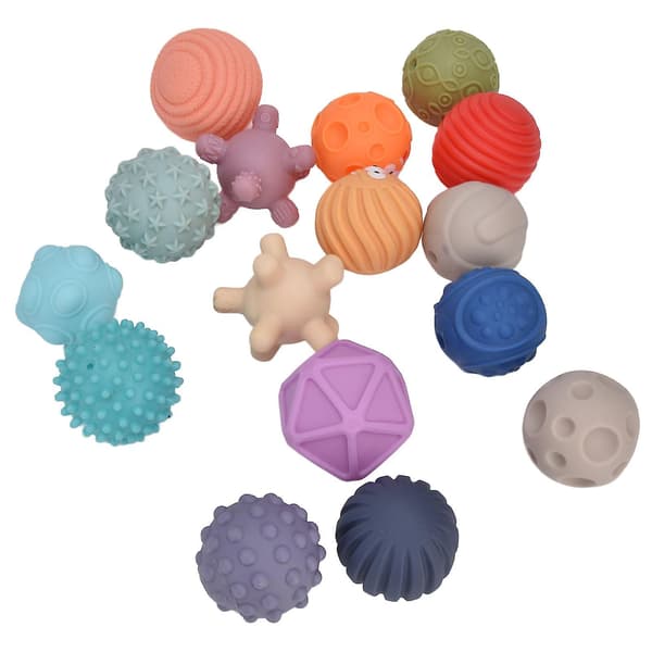 Baby Sensoriske Bolde Sæt - 16stk Bløde Teksturerede Massage Stress Relief Squeeze Bolde til Småbørn (6+ Måneder)