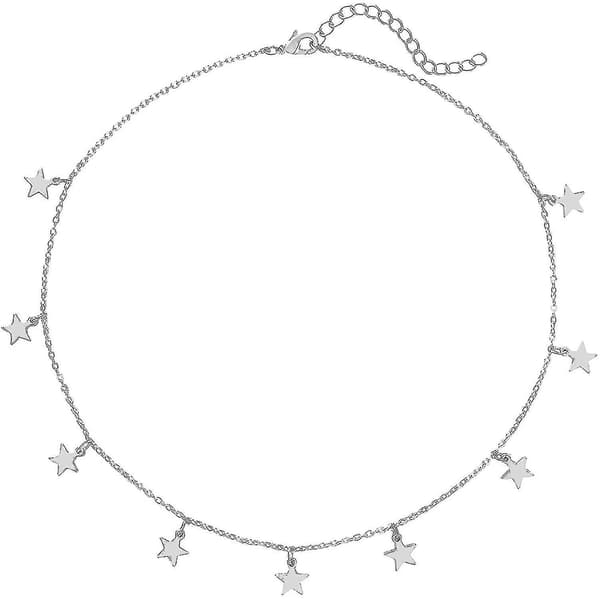 Stjärnhalsband för kvinnor flickor Stjärnchokerhalsband Justerbart (silver)-wtake