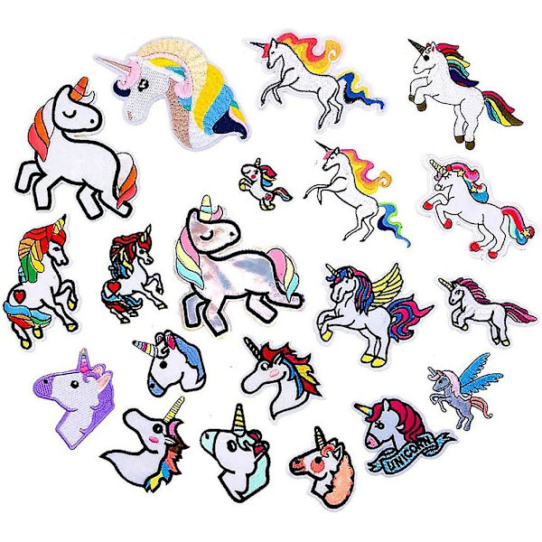 Dww-21 stk. Enhjørning-patches i forskellige farver - Tilfældig blanding af håndlavede patches - Assorteret stryge- eller sy-broderi - Stryge-på DIY til tøj og jeans