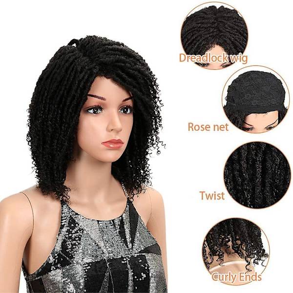 Korta Dreadlock Peruk Twist Peruker, Peruk Med Justerbara Ränder, Korta Twist Peruker För Svart Acsergery Present