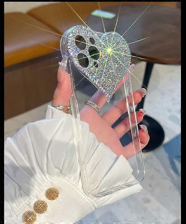 Glitterfodral för iPhone 14 Pro Max, 3D Hjärta Design, Glittrande Diamant Rhinestone, Slank Passform