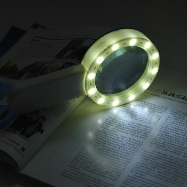 Forstørrelsesglas med lys, 30X håndholdt forstørrelsesglas 12 LED-belyst forstørrelsesglas med lys