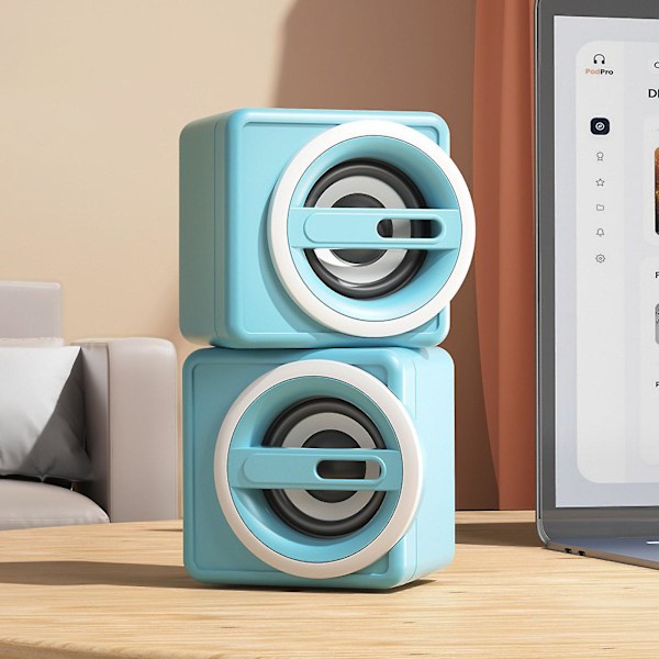 Skrivebords Mini Soundbox Skrivebords Bærbar USB Subwoofer Gavehøyttaler L（Blå）