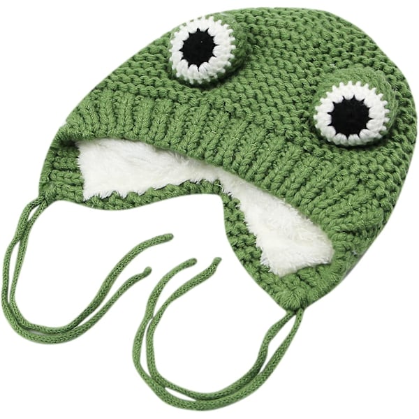 Stickad Beanie för Barn Söt Groda Cartoon Vintervärmare Hatt Med Stora Ögon För Barn Pojkar Flickor