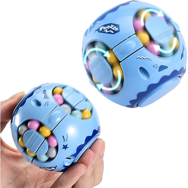 2-i-1 Roterande Fidget Spinner Magic Bean Infinity Cube Stressboll för Vuxna Barn Unisex-barn Pedagogisk Pusselkub Leksaker (blå)